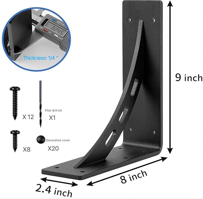 9"x8"x2.5" Heavy Duty Shelf Brackets - Max Load 1100 LBS, Premium Alloy Metal Mantel Brackets - Set of 2 - Fireplace & Countertop Support