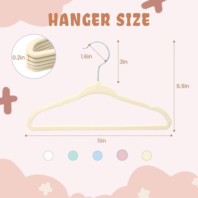 BAGAIL 50 Pack Kids Velvet Hangers 11 Inches Children's Clothes Hangers Non-Slip Baby Hangers for Infant/Toddler (Ivory)