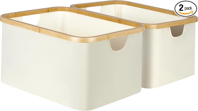 efluky Storage Baskets for Organizing, Fabric Storage Bins with Bamboo Handles, Collapsible Storage Baskets for Shelves and Closet (Beige, 16.2'' x 13'' x 9.1'')