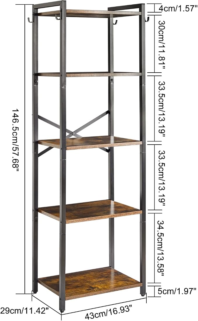 YMYNY Bookshelf, 5-Tier Ladder Shelf Organizer, Narrow Shelving Unit, Corner Storage Racks, Large Capacity Bookcase, for Home Office Living Room Balcony Bathroom, 57.7" H, Metal Frame,UHBC005H