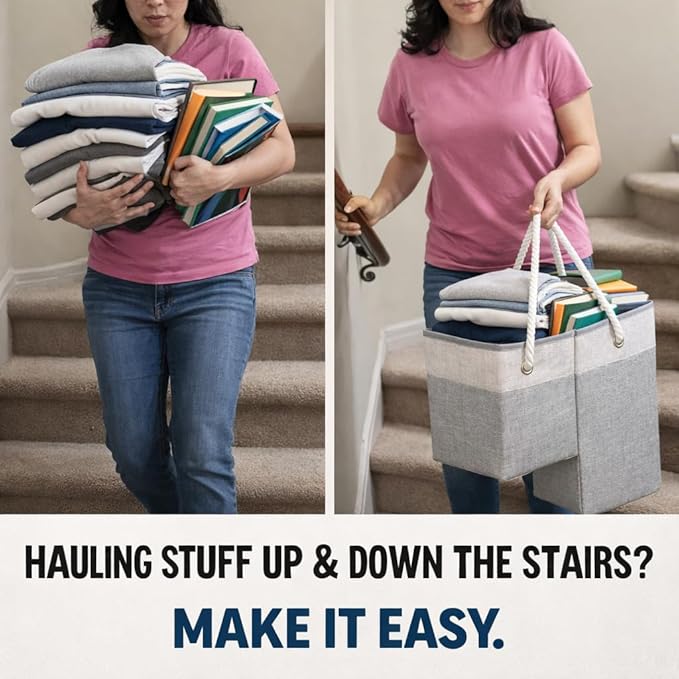 Stair basket,Foldable staircase baskets,Stair basket for wooden and carpeted stairs,Step stairs storage baskets with handle.1pcs