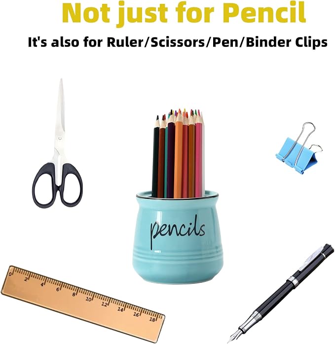 ONTUBE Porcelain Pencils Holder Stand,Ceramic Pens Holder (Turquoise)