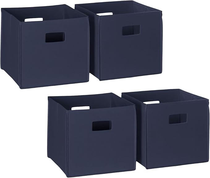 RiverRidge Folding Storage Bins with Handles Navy Cube Storage Organizer for Closet, Bedroom & Playroom - Closet Organizers and Storage Set of 4