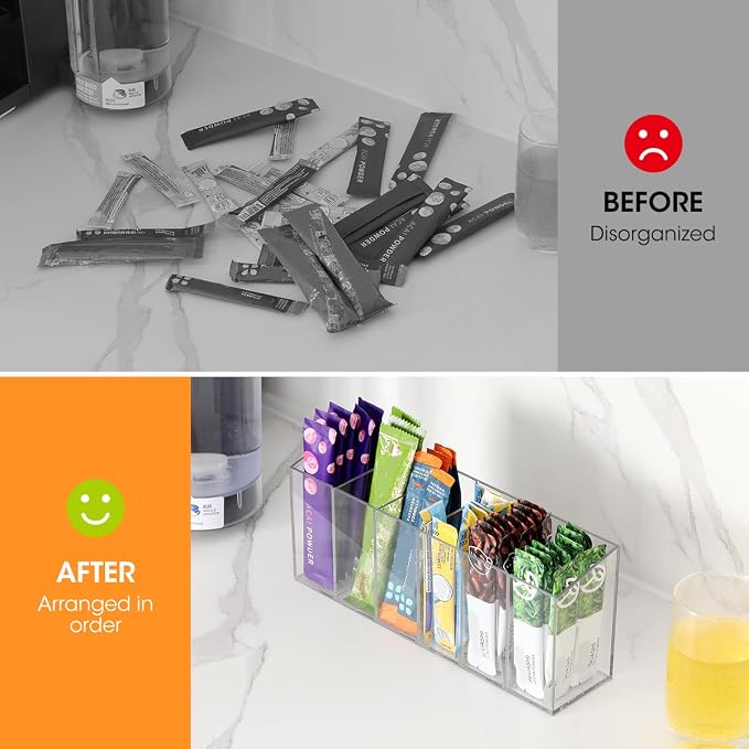 AIEVE 2 Pack Drink Packet Organizer, Water Drink Packet Holder with Removable Dividers for Pantry Organizers and Storage, Water Flavor Powder Mix Holder for Kitchen Storage Organization