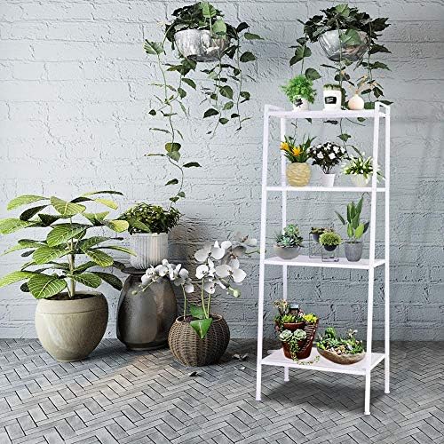 Yescom 4 Tier Metal Ladder Shelf Bookshelf Bookcase Leaning Storage Rack A Frame Corner Display Plant Vertical White