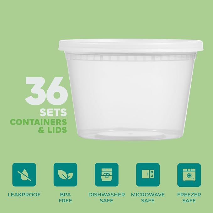 JoyServe 16 Oz Deli Food Containers with Lids - (72 Sets) Airtight Plastic Food Storage for Takeout, Meal Prep, To-Go, and Soup Freezer Containers with 72 Lids, BPA-Free, Dishwasher, Microwave Safe