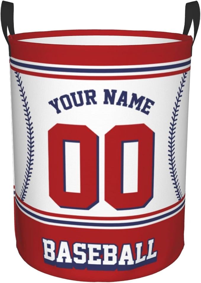 Custom Baseball Laundry Hamper Personalized Laundry Basket Customized Name And Number Collapsible Storage Basket for Bedroom Bathroom Living Room Baseball Fan Gifts