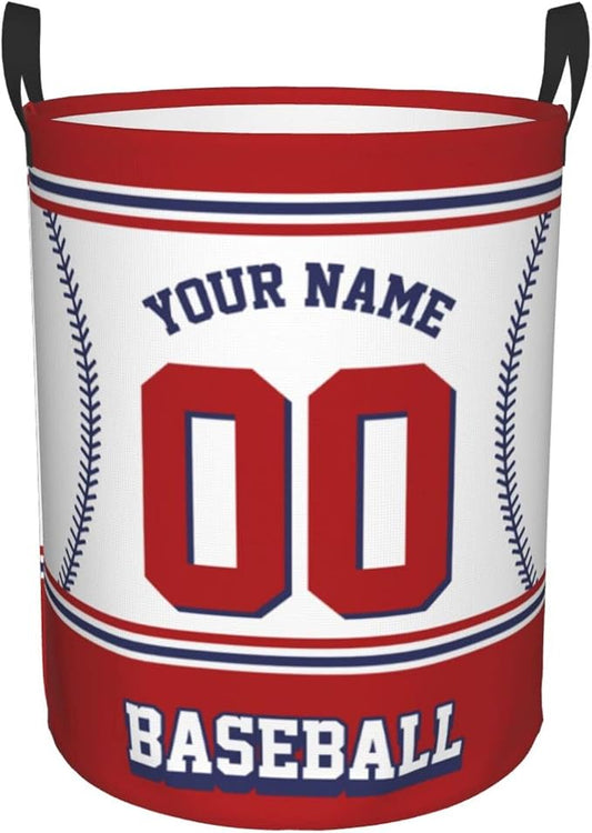 Custom Baseball Laundry Hamper Personalized Laundry Basket Customized Name And Number Collapsible Storage Basket for Bedroom Bathroom Living Room Baseball Fan Gifts