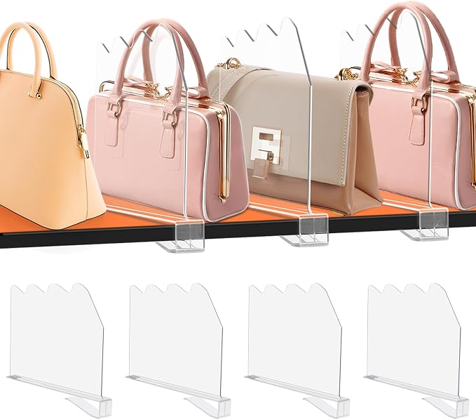 Acrylic Shelf Dividers for Closet Organization 4PCS Non-Slip Closet Shelf Divider and Closet Separator for Clothes Purse Bag Sturdy Storage Divider for Shelves and Closet Organizer
