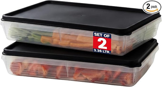Deli Meat Containers with Lids – Set of 2 Deli Food Containers with Lids – Airtight Food Storage Containers for Cheese, Bacon, Fruits, Cookies – BPA-Free Stackable Deli Meat Container for Fridge