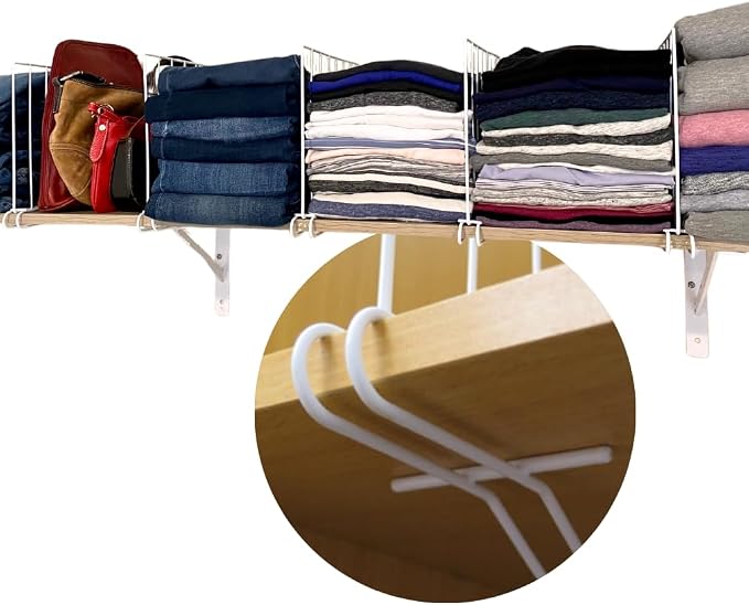 Evelots Shelf Dividers for Wood Shelf, 8 Pack Closet Organizers and Storage for Clothes, Purse, Pantry - No Crack Solid Steel Construction-12 Inch Tall Shelf Organizer -Stable Reinforced Wide Bottom