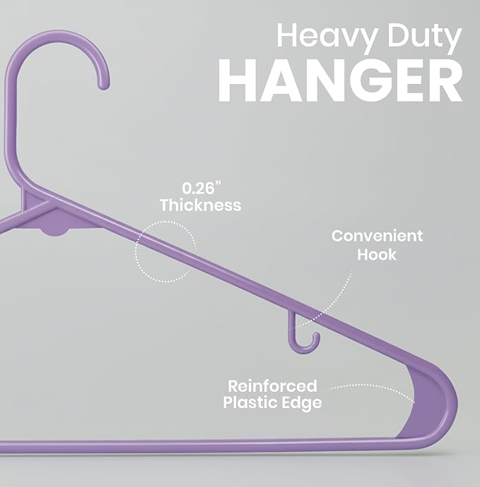Utopia Home Plastic Hangers 30 Pack – Built-in Strap Hooks Purple | Space saving | Durable & strong | Closet organizer | Clothes hangers | Ideal for shirts, pants, skirts & coats