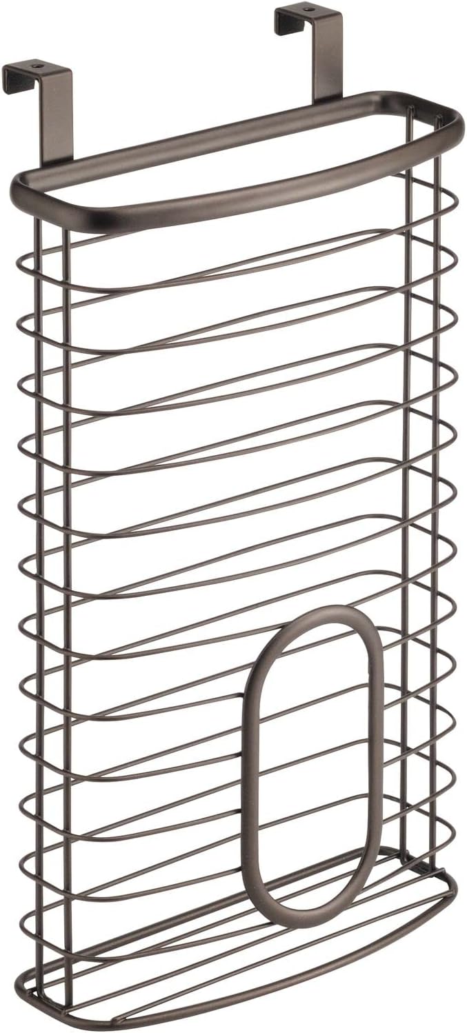 mDesign Over-The-Cabinet Plastic Bag Storage and Grocery Bag Holder, Kitchen Storage - Bronze