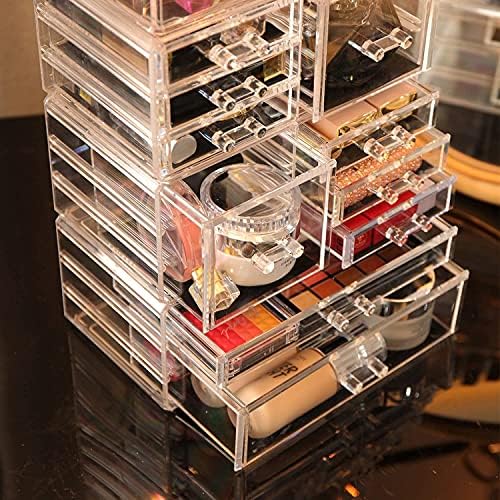 Cq Acrylic 4 Pack Clear Makeup Storage, Stackable 10 Drawer Organizer for Vanity, Jewelry, Hair Clip, Beauty & Skincare 