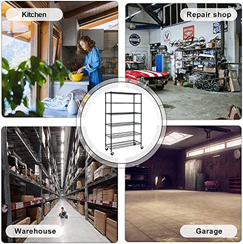 Storage Shelves 6000lbs Capacity, 6 Tier Metal Shelf on Casters 48" L×18" W×76" H Movable Heavy Duty Shelving Unit NSF W