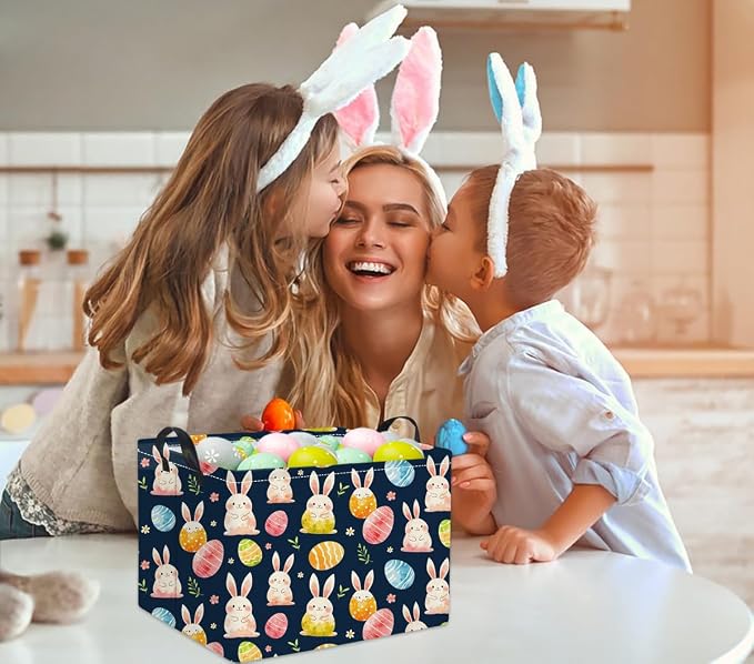 Rectangular Easter Basket for Kids & Baby - Cute Toy Storage Bin, Organizer Shelf, Book Basket & Room Decor (Dark Blue Easter)