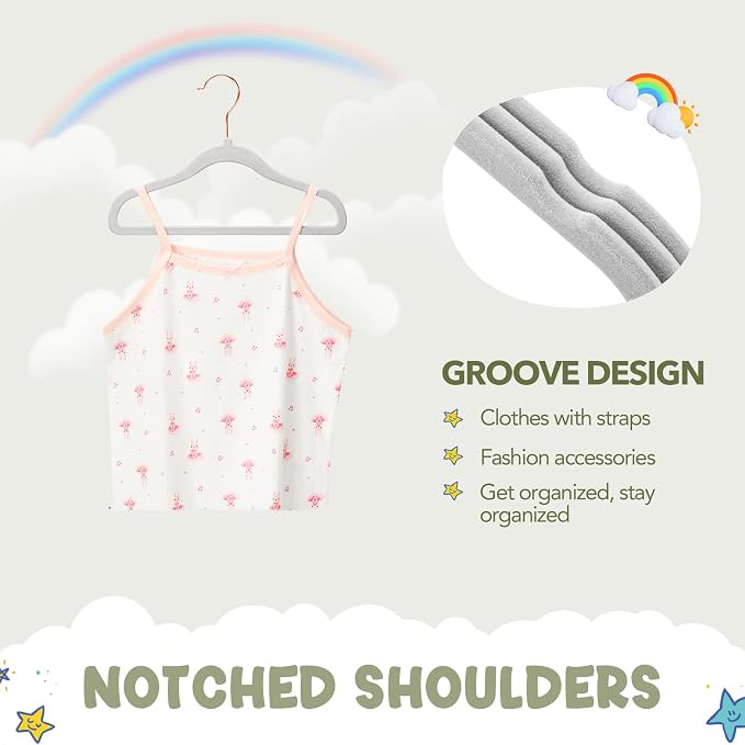 HOUSE DAY Velvet Baby Hangers for Closet, Kids Hangers Velvet 60 Pack, Non Slip Toddler Hanger 11.8 Inch, Durable Childrens Hanger for Newborn Baby Clothes- Gray