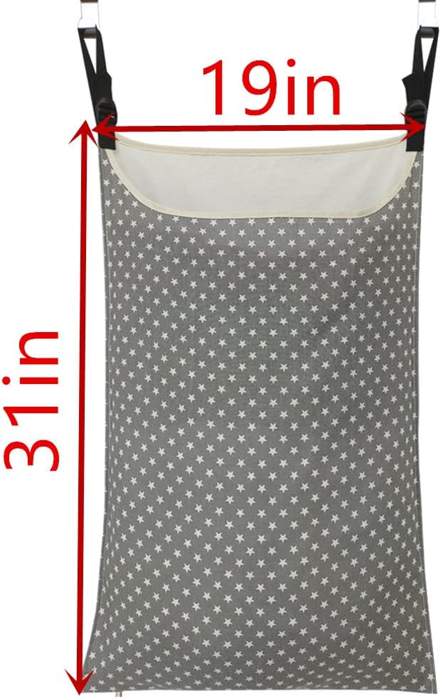 Adjustable Space Saving Door Hanging Laundry Hamper Bag Dorm Laundry Bag,Wide Open Top Over The Door Laundry Hamper with Free Hanging Hooks