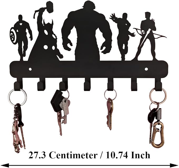 Superheros Wall Mounted Metal Key Holder, Key Organizer, Metal Key hook, 10.6 X 7.5 X 1 INCH
