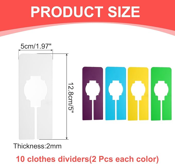 uxcell 10 Pcs Clothes Dividers,Rectangle Closet Rack Dividers Clothing Rack Size Dividers Blank Labels Writable & Reusable for Hanging Clothes Sorting Size, Multicolor