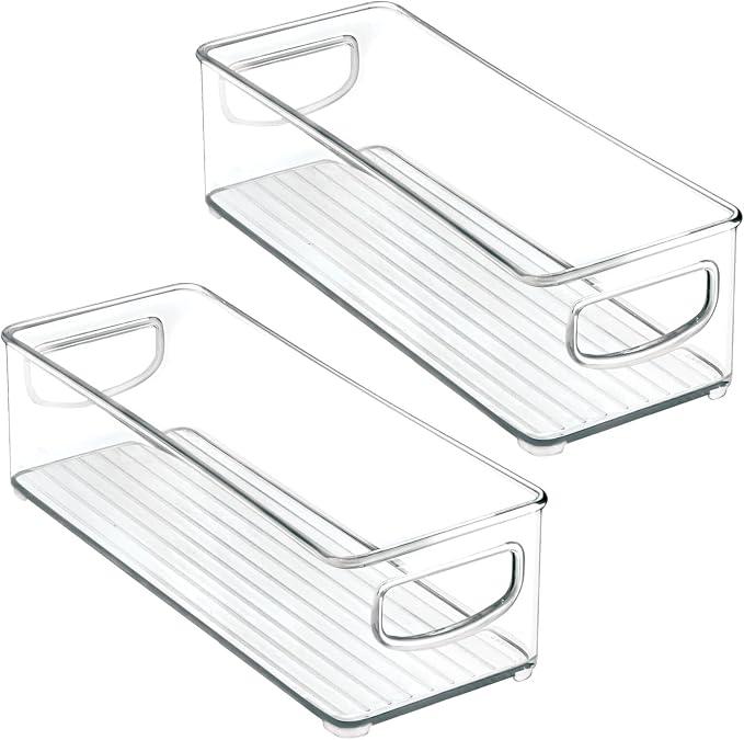 mDesign Plastic Bathroom Storage Container Bins w/ Handles - Closet, Cabinet, Vanity, Cupboard Shelf Organization, Hair Tools Accessory Organizer - Ligne Collection; Clear, 10x4x3 (Pack of 2)