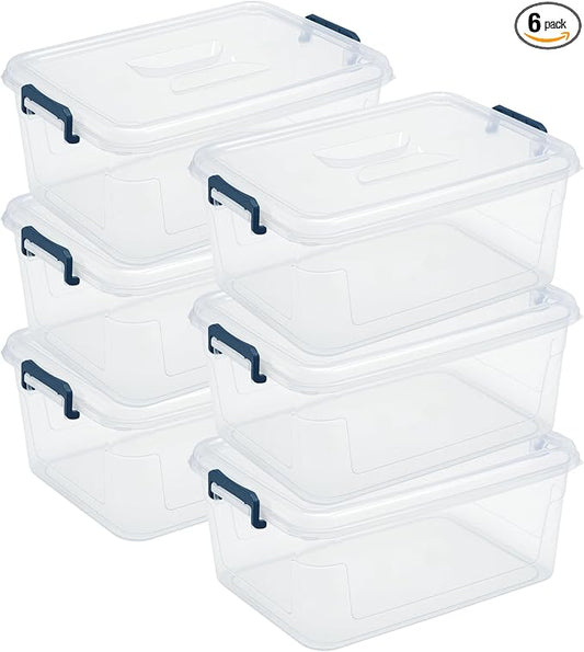 Tribello Clear Storage Bins with Lids, 6-Pack Stackable Plastic Storage Containers for Home Organization – Totes for Closet and Underbed Storage, 16 Quarts