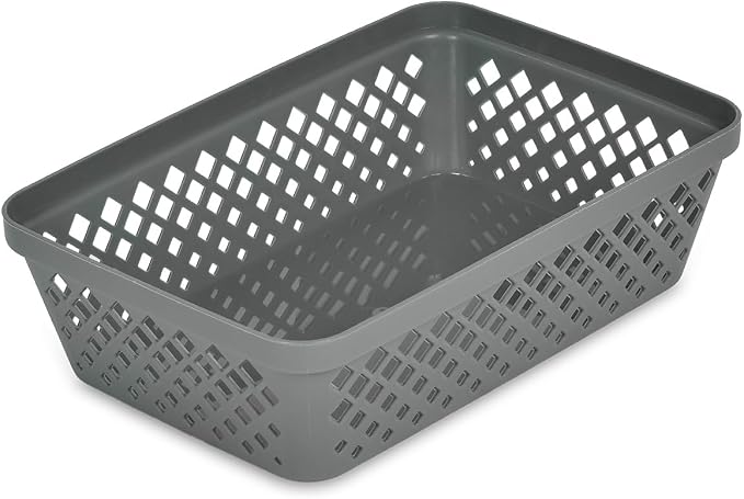 Glad Plastic Storage Basket Set - Multipurpose Drawer Trays, Kitchen Pantry Containers, and Bathroom Bins - Medium Organizers, Grey, 6 Count (Pack of 4)
