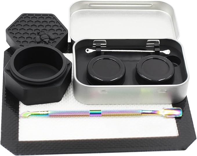 Silicone Wax Carving 5ml 26ml Hexagon Container Kit (Black) | with 5.2" Rainbow Tool and 5.9"×4.9" Mat