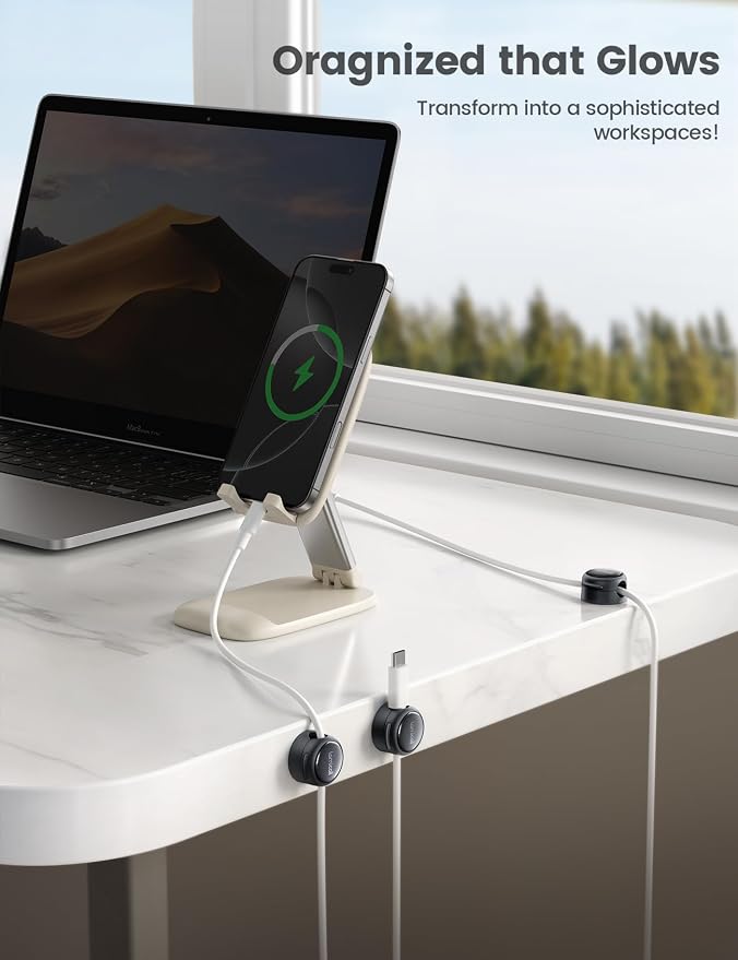 8Pack Magnetic Cord Organizer Cable Clips - Lamicall [Crystal-Clear] Desk Cable Managment for Phone Charging Cord, Adhesive Wire Holder for Home Office Desk Nightstand, Christmas Organizer Accessories