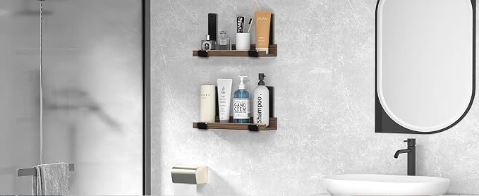 4 Pack - 7.25" L x 4" H x 1.5" W J Lip Shelf Brackets Rustic Farmhouse Iron Wall Floating Shelf Bracket Metal Shelf Bracket Industrial Shelf Supports with Screws Black
