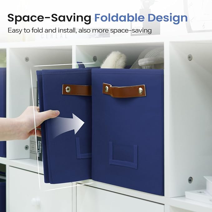 FinishingBo 6-Pack Storage Cubes with Handles & Label Holders Basket, Closet Cube Home Organizer Bins(Blue, 10.5*10.5*11 inch)