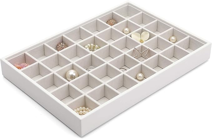 VLANDO Stackable 1-Layer Jewelry Tray - Multipurpose Jewelry Accessories Display Storage and Organizer for Earring Necklace Bracelet Ring, White