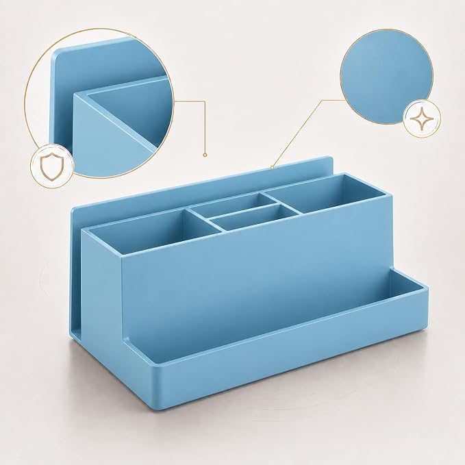 Acrimet Desktop Organizer - Multi Organizer Caddy Holder for Office, Home and School use (Plastic) (Solid Blue Color) | Office Notebook, Briefcase, Pads & Accessories
