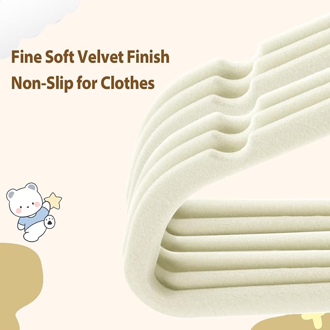 Baby Velvet Hangers Non-Slip Space Saving Swivel Hook 32 Pack Cream