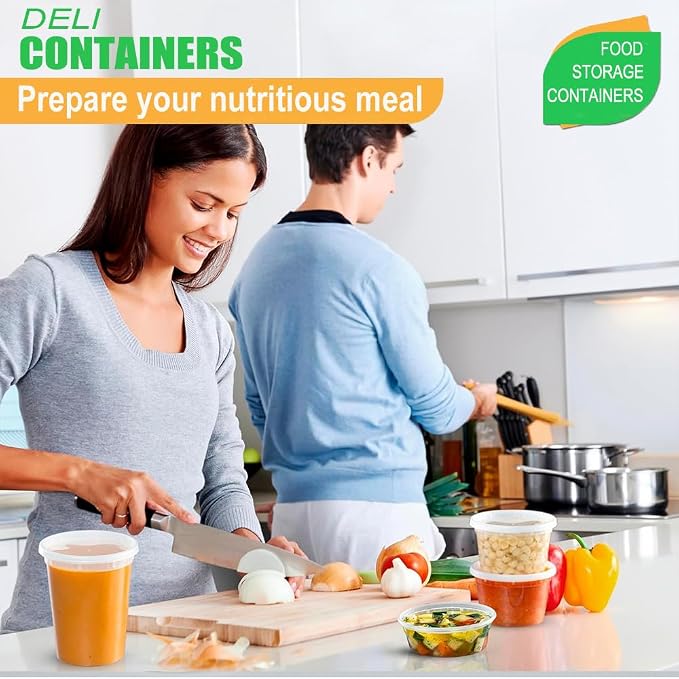 80 Sets Deli Containers with Lids, 32/16/8 oz Food Storage Containers with Lids, BPA Free Leakproof Freezer Storage Containers, Microwave | Dishwasher | Freezer Safe