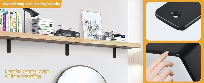 12 Pack - L 10" x H 6" x W1.5, 5mm Thick Black L Shelf Bracket, Iron Shelf Brackets, Metal Shelf Brackets, Floating Shelf, Shelf Supports with Screws