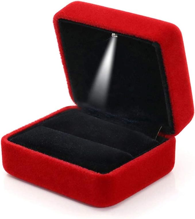 Velvet Ring Box with LED Light Jewelry Display Gift Box for Proposal,Engagement, Wedding