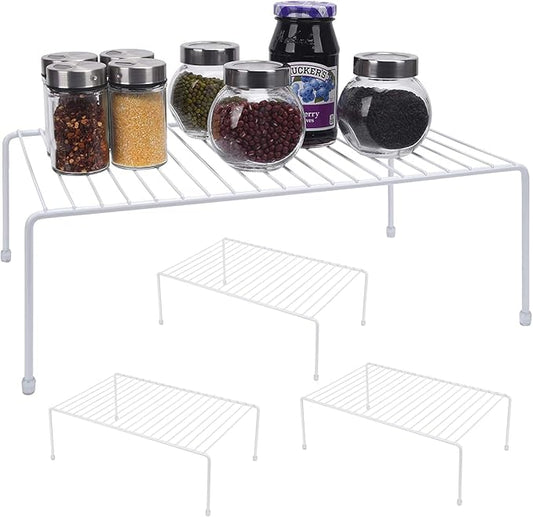 Large (16.1 x 10.2 Inch) Cabinet Storage Shelf Rack, Shelves，Kitchen Counter and Cabinet Shelf, Storage Rack Organizer for Kitchen, Fridge, Cabinet, Bathroom Cupboard (White, 4)