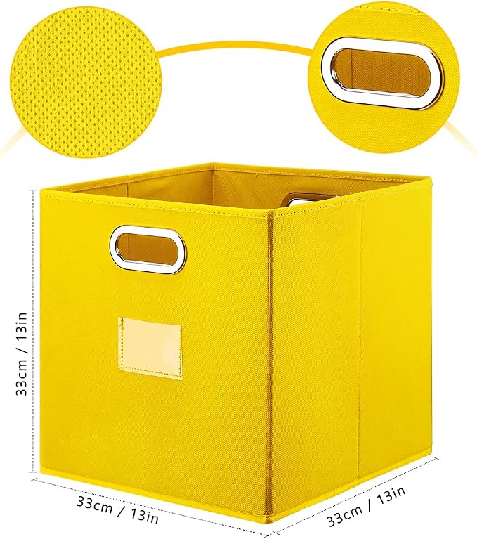 Cube Storage Bins,13 inch Storage Bin,4-Pack Yellow Storage Boxes with Dual Metal Handles for Organizing Shelves,Closet,Nursery,Home