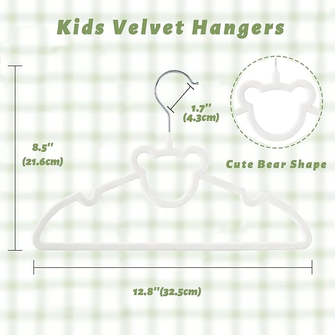 ManGotree 12.8" Kids Velvet Hangers, Non-Slip Felt Baby Clothes Hanger, Cute Bear Hanger for Nursery, Space Saving Toddler Hangers for Children's Closet (20 Pack, White)