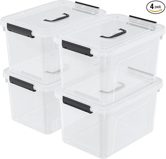 Wekioger 20 Quart Clear Plastic Lidded Storage Box with Latch Handle, 4 Packs Containers Bins for Storage