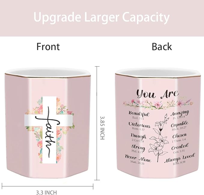 Pen Holder for Desk, Cute Ceramic Pencil Holder, Pen Cup Marker Holder Makeup Brush Holders, Desk Accessories & Workspace Organizers for Office, Home, Religious Style