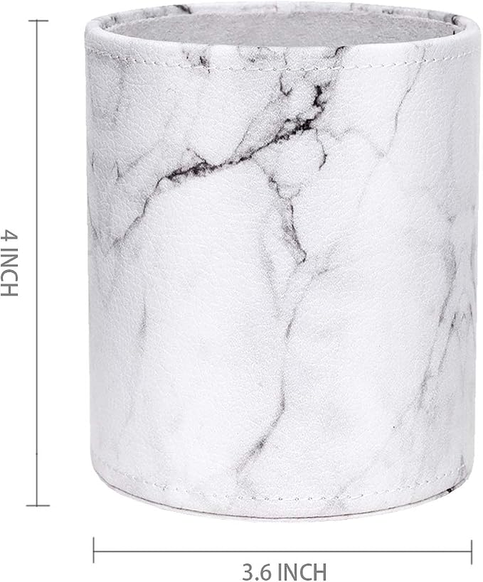 Pen Holder, Cup for Desk Marble Pattern Pencil Holder for Adults Kids Luxury Leather Desk Organizer Makeup Brush Holder for Office, Classroom, Home, Marble