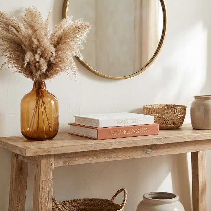 Aesthetic Faux Books for Home Decor (Set of 2) - Decorative Book Boxes with Hidden Storage - Ideal for Coffee Table, Living Room, Entryway & Bookshelf - Beige/Terracotta Linen