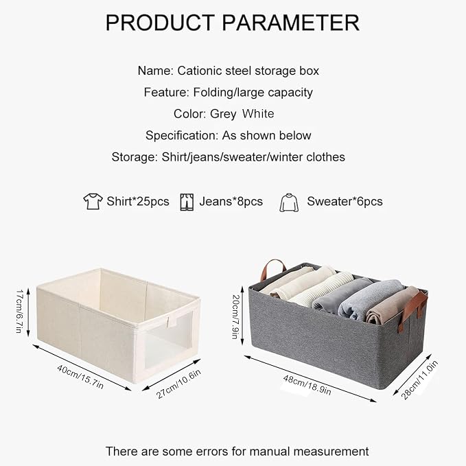 Foldable Closet Storage Box Bins Organizer System, Large Capacity Sturdy for Organizing Clothing, Sheets, Toys, Books - Shelf Organizer Shelves (8)