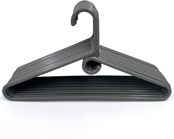 Clothes Hangers 10 Pack Plastic - Heavy Duty Space Saving Coat, Velvet Hangers, Pant Hangers for Closet Organization - Durable Non-Slip, Grey Wardrobe Essentials Bulk Storage