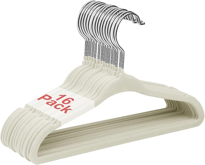 Baby Velvet Hangers, 11 Inches Kids Clothes Hangers, Non-Slip Childrens Hangers for Infant and Toddler 16 Pack Cream