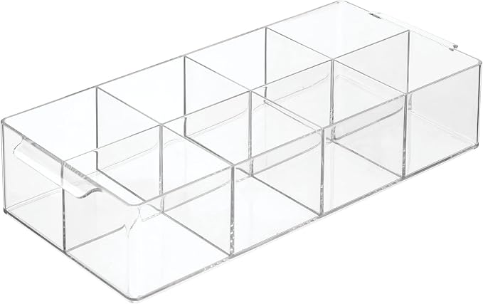 mDesign Plastic Condiment Organizer and Tea Bag Holder - 8-Compartment Kitchen Pantry/Countertop Storage Caddy - Divided Chip, Snack, Oatmeal Packet Holder - Lumiere Collection - 2 Pack, Clear