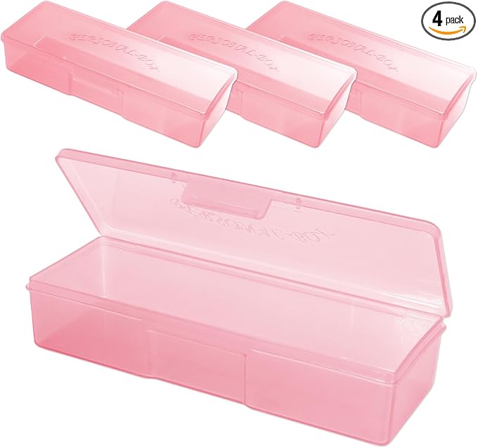 Beauticom Personal Box Storage Case for Professional Manicurist Nails Pedicure (Large Size) (4 Pieces, PINK)