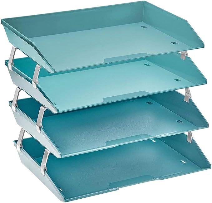Acrimet 4 Tier Paper Letter Tray Side Load Letter Size, Office Desk File Document Organizer Plastic (Solid Green)